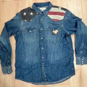 NWT Ralph Lauren Denim & Supply Women XL American Flag Button Up Pearl Snap